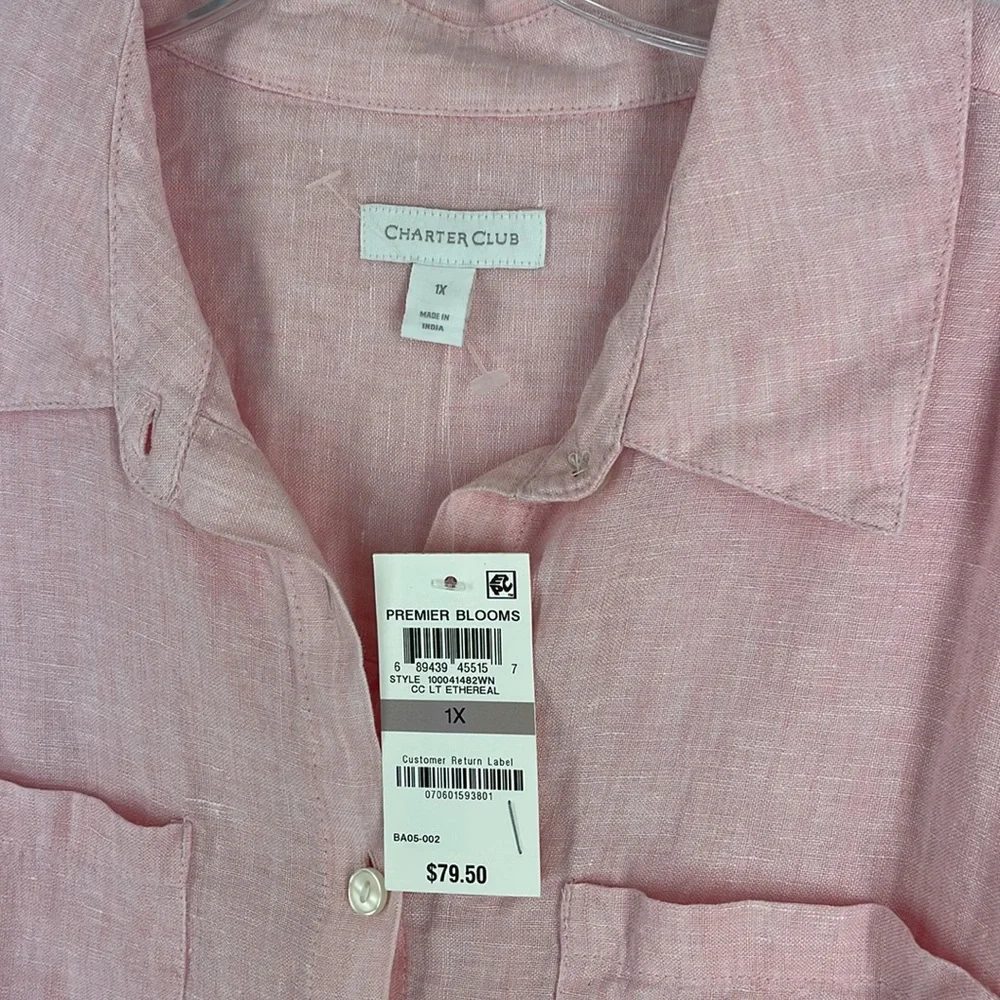 Charter Club 100% Linen Light Pink Button Up Shirt - Picture 2 of 5